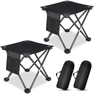 KABOER 2 Pack Folding Camping Stool Portable Outdoor Camping Chair for Fishing BBQ Hiking Gardening and Beach,Travel with Carry Bag(Black)