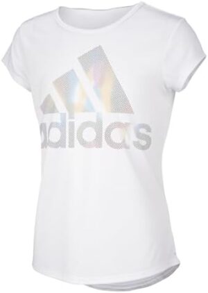 adidas Girls' Short Sleeve Rainbow Scoop Neck Tee T-Shirt