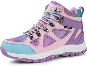 Kids Hiking Boots Girls Hiking Boots Outdoor Hiking Boots for Girls Quick Lace-Up Closure Durable TPR Traction Outsole