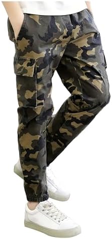 Boys' Camo Cargo Pants, Elastic Waistband, Outdoor Lifestyle, Hiking, Climbing, Joggers, Baggy Trousers, 7-16 Years