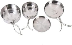 4Pcs Stainless Steel Cooking Pot/Lid Cookware Set for Out Camping Hiking Equipment