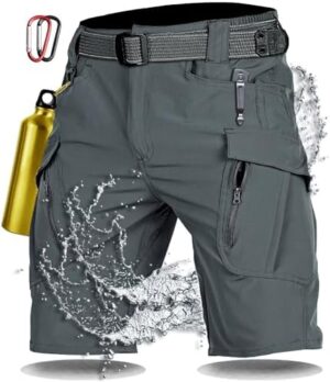 Men's Cool Dry Casual Hiking Fishing Work Shorts,Water-Resistant,with Carabiners,9"/10",Lightweight Cargo Shorts