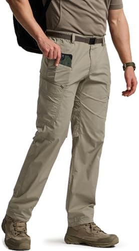 CQR Men's Cool Dry Tactical Pants, Water Resistant Outdoor Pants, Lightweight Stretch Cargo Work Hiking Pants