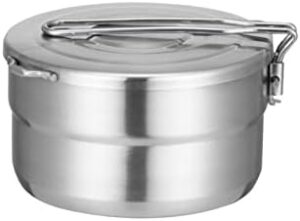 EKDJKK Stainless Steel Camping Cook Pot, 1.5L Camping Cookware with Lid and Folding Handle, Large Capacity Bento Pot for Outdoor Backpacking Camping Hiking Picnic