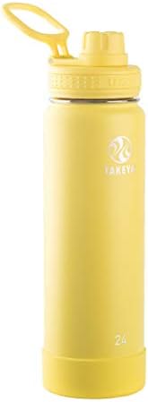 Takeya Actives 24 oz Vacuum Insulated Stainless Steel Water Bottle with Spout Lid, Premium Quality, Canary