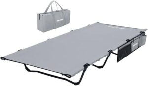 HEYTRIP Extra-Wide Camping Cot, Upgrade Sturdy Camping Bed, XXL Cots for Sleeping Support 500lb, Folding Cot with Side Pocket, Portable Cot with Carry Bag Ultralight Backpacking Cot for Travel (Grey)