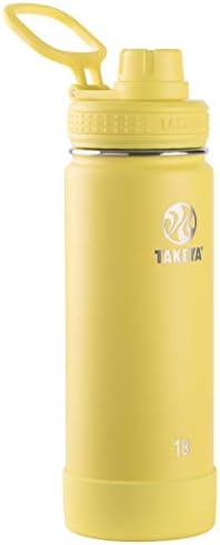 Takeya Actives 18 oz Vacuum Insulated Stainless Steel Water Bottle with Spout Lid, Premium Quality, Canary