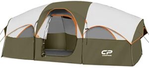 CAMPROS CP Tent 8 Person Camping Tents, Weather Resistant Family Tent, 5 Large Mesh Windows, Double Layer, Divided Curtain for Separated Room, Portable with Carry Bag