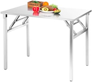 Small Stainless Steel Folding Table, Portable Camp Picnic Party Dining Table No Assembly Sturdy Small Folding Desk (36" x 24")…