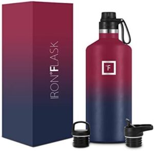 IRON °FLASK Camping & Hiking Hydration Canteens - 3 Lids (Narrow Spout Lid) Leak Proof Vacuum Insulated Stainless Steel - Hot & Cold Double Walled Sports Water Bottle - Dark Rainbow, 64 Oz