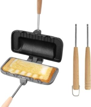 Pie Iron Camping Sandwich Maker - Mountain Pie Maker Cast Iron, Portable Campfire Cooking Equipment - Pie Irons for Camping Cookware, Cast Iron Sandwich Press for Kitchen