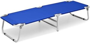 MoNiBloom Camping Cot for Adults Easy Setup Folding Cot Bed with Storage Bag for Outdoor Camping, Lounging and Elevated Napping, Support 300 lbs, Blue