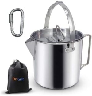 BeGrit Camping Coffee Pot Camping Pot Tea Kettle Stainless Steel Hiking Pot Portable Percolator Coffee Pot with Handles and with Lids for Camping Hiking Picnic