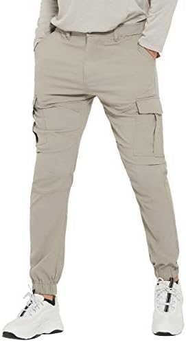 PULI Men's Lightweight Hiking Travel Pants, Slim Fit Stretch Joggers, Waterproof Quick Dry Outdoor Pants with Pockets