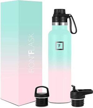 IRON °FLASK Camping & Hiking Hydration Canteens - 3 Lids (Narrow Spout Lid) Leak Proof Vacuum Insulated Stainless Steel - Hot & Cold Double Walled Sports Water Bottle - Bubble Gum, 24 Oz