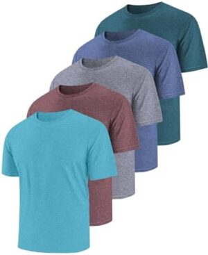 5 Pack Men's Workout Shirts Short Sleeve Dry Fit T Shirts UPF 50+ Sun Protection Athletic Gym Running Active Tee Tops