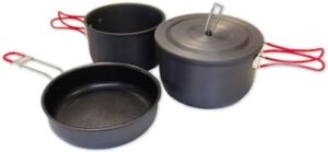 3 Piece Backpacker Hard-Anodized Cook Set - Camping Cookware with Carrying Bag (Made by Caddis Sports, Inc.)