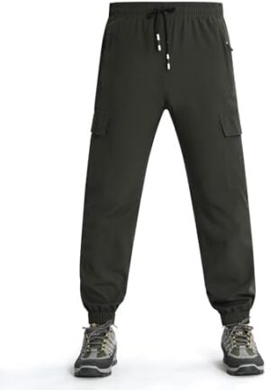 Boys Cargo Joggers Pants Outdoor Youth Quick Dry Hiking Pants Lightweight Athletic Pants with Zipper Pockets