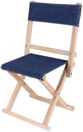 Collapsible Camping Chair,Outdoor Barbecue Folding Stool,Solid Wood with Fabric Seat and Backrest,Portable,Holds Up to 250 lbs (Blue)