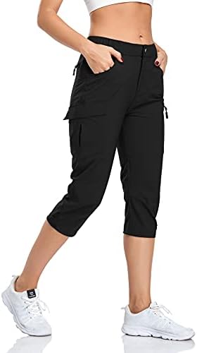 GymBrave Women's Hiking Cargo Pants Quick Dry Outdoor Camping Capris Water Resistant UPF 50 with Zipper Pockets