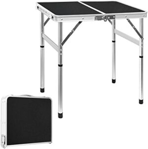 Small Folding Table Portable 2ft Lightweight Camping Table Adjustable Heights Beach Tables Collapsible Dinning Table for Indoor Outdoor Cooking Picnic Party BBQ (Black, 23.4")