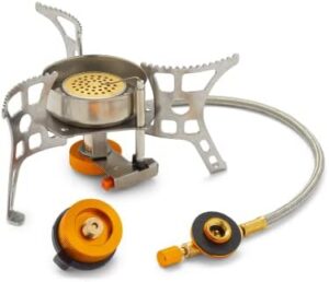 Backpacking Stove with Built-in Ignition System, Compatible with 3 Types of Camping Stove Fuel