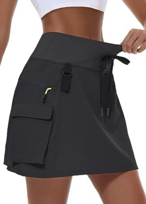 Women's Hiking Cargo Skort Skirt High Waisted Golf Dressy Casual with Zipper Pockets Workout Sport Quick Dry Skirts