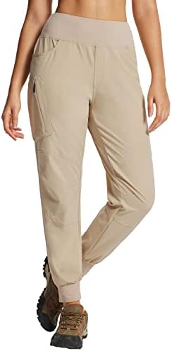 BALEAF Women's Hiking Pants, High Waisted Water Resistant Joggers with Zipper Pockets, Lightweight Quick Dry Outdoor