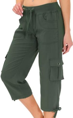 MoFiz Womens Capris with Pockets Loose Fit Casual Capri Pants Dressy Lightweight Ladies Baggy Cargo Pants for Hiking