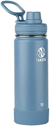 Takeya Actives 18 oz Vacuum Insulated Stainless Steel Water Bottle with Spout Lid, Premium Quality, Bluestone