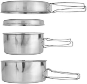 Camping Cookware Set Camping Pots and Pans Stainless Steel Camping Pan Set Portable Cooking Mess Set for Picnic Camping Equipment 4 Pcs.