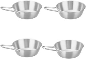 4Pcs Stainless Steels Camping Cookware BBQ Cup Handle Bowl Practical Cutlery Camping Water Cup Cookware Set with Handle