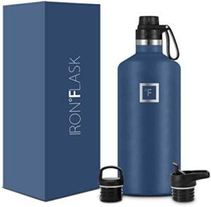 IRON °FLASK Camping & Hiking Hydration Canteens - 3 Lids (Narrow Spout Lid) Leak Proof Vacuum Insulated Stainless Steel - Hot & Cold Double Walled Sports Water Bottle - Twilight Blue, 64 Oz