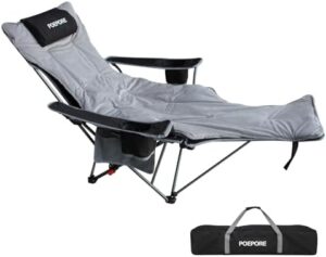 Reclining Camping Chair with Removable Footrest Lounge Chair with Headrest, Cotton Cushion, Portable Adjustable Folding Chairs for Adults