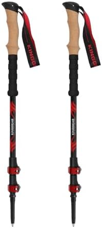 KINGGEAR Carbon Fiber Hiking Poles – Telescopic Collapsible Flip Locks Nordic Walking Sticks with Natural Cork Handle and EVA Grips Trekking Poles