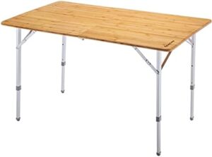 KingCamp Bamboo Heavy Duty 176 lbs Environmental Protection Oversize Anti-UV Portable Folding Table, Picnic, Camping, Three Heights, 4-6 People