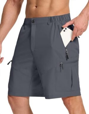 Mens Hiking Cargo Shorts with 6 Zipper Pockets 9" Quick-Dry Lightweight Short for Golf Casual Fishing