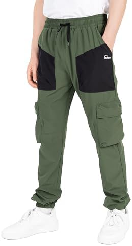 TLAENSON Boys Cargo Pants Joggers Kids Lightweight Quick Dry Hiking Pant Youth Running Athletic Jogging for Sports Outdoor