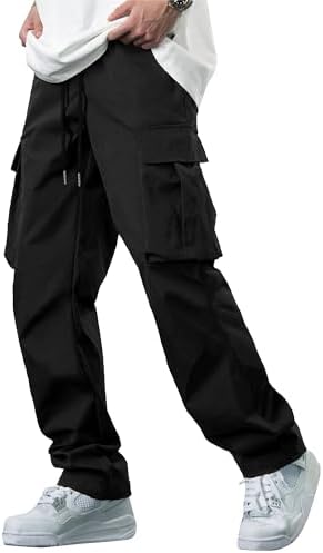 Men's Casual Cargo Pants Drawstring Hiking Pants Workout Tactical Joggers Sweatpants for Men