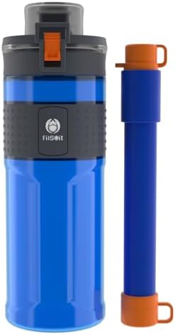 Water Filter Bottle Straw Outdoor Water Bottle with Filter Water Purifier Filtration Bottle Survival Emergency Hiking Travel and Backpacking Water Filter BPA Free 17oz Dark Blue