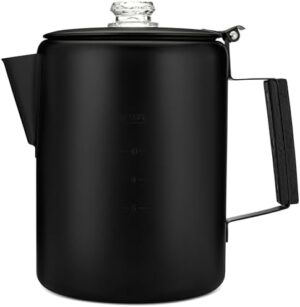 COLETTI Black Bozeman Percolator Coffee Pot — Camping Coffee Pot, Coffee Percolator – America’s Sleekest Percolator – Pure Stainless Steel, NO Aluminum or Plastic (12 Cup)