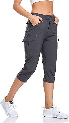 GymBrave Women's Hiking Cargo Pants Quick Dry Outdoor Camping Capris Water Resistant UPF 50 with Zipper Pockets