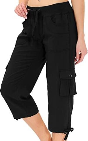 MoFiz Womens Capris with Pockets Loose Fit Casual Capri Pants Dressy Lightweight Ladies Baggy Cargo Pants for Hiking