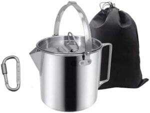 Camping Tea Kettle Stainless Steel Hiking Pot Portable 1.2L Coffee Pot with Handles and with Lids for Camping Hiking Picnic