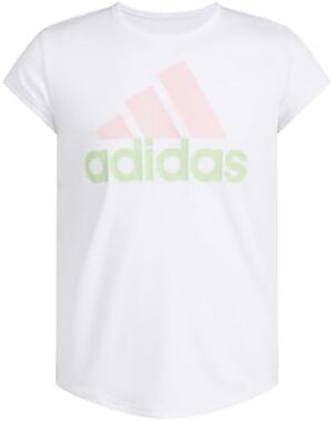 adidas Girls' Short Sleeve Cotton Scoop Neck Tee T-Shirt