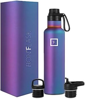 IRON °FLASK Sports Water Bottle - 3 Lids (Narrow Spout Lid) Leak Proof Vacuum Insulated Stainless Steel - Hot & Cold Double Walled Camping & Hiking Hydration Canteens - Aurora, 24 Oz