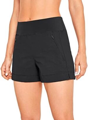 CRZ YOGA Women's Lightweight Mid Rise Hiking Shorts 4'' - Stretch Athletic Summer Travel Outdoor Golf Shorts Zip Pockets