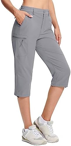 MAGCOMSEN Women's Hiking Pants Cargo Capris Lightweight Stretch Water Resistant Joggers with 5 Pockets for Outdoor