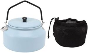 0.9L Camping Kettle, Portable Outdoor Tea Coffee Pot Hiking Cooking Gear Hot Water Kettle with Carrying Bag for Camping Picnic Stove Top 5.9x5.9x6.3in (Sky Blue)