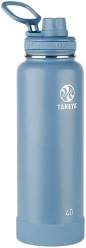 Takeya Actives 40 oz Vacuum Insulated Stainless Steel Water Bottle with Spout Lid, Premium Quality, Bluestone